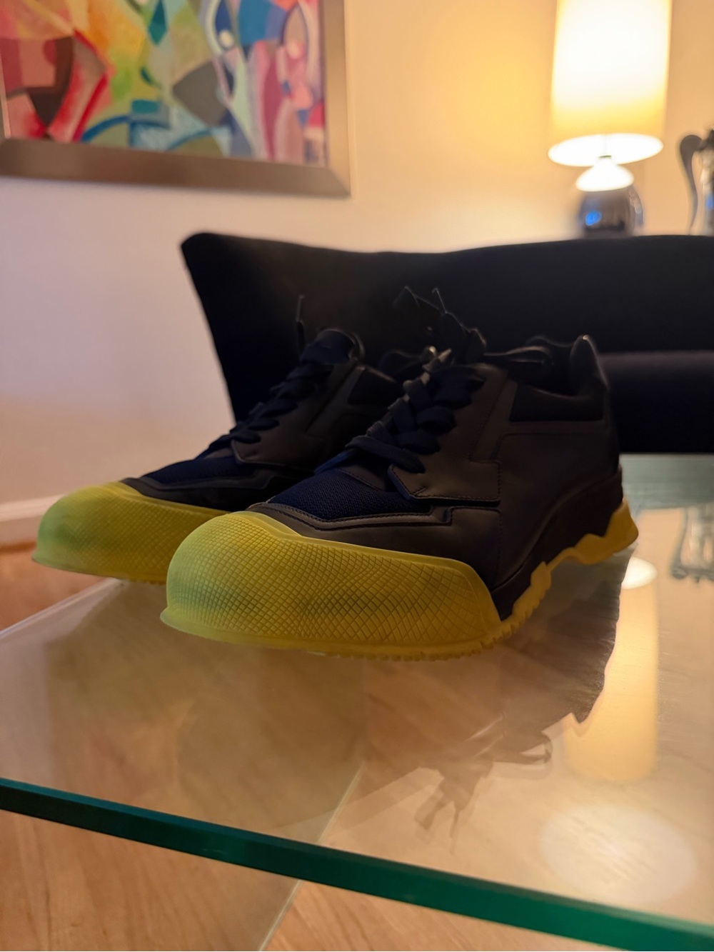 Prada Men's Black and Yellow Low-Top Sneakers